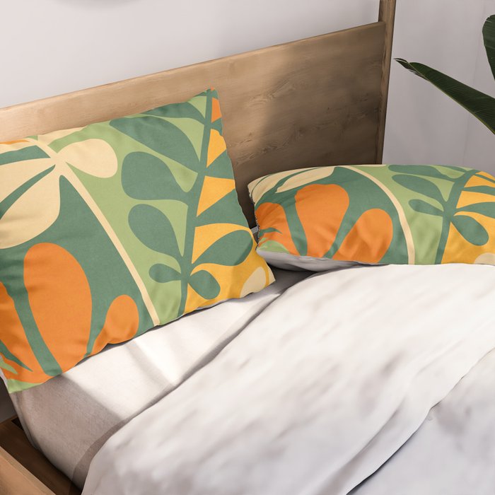 Retro Earthy Floral in Green and Orange Pillow Sham Gallery Image 2