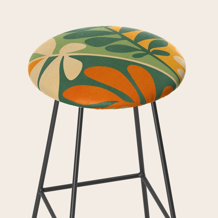 Retro Earthy Floral in Green and Orange Stool Gallery Image 2