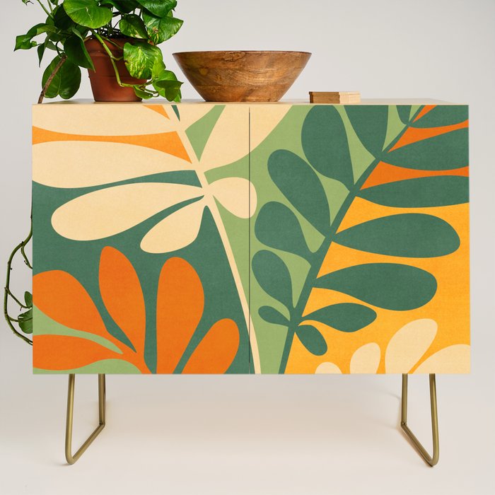 Retro Earthy Floral in Green and Orange Credenza Gallery Image 1