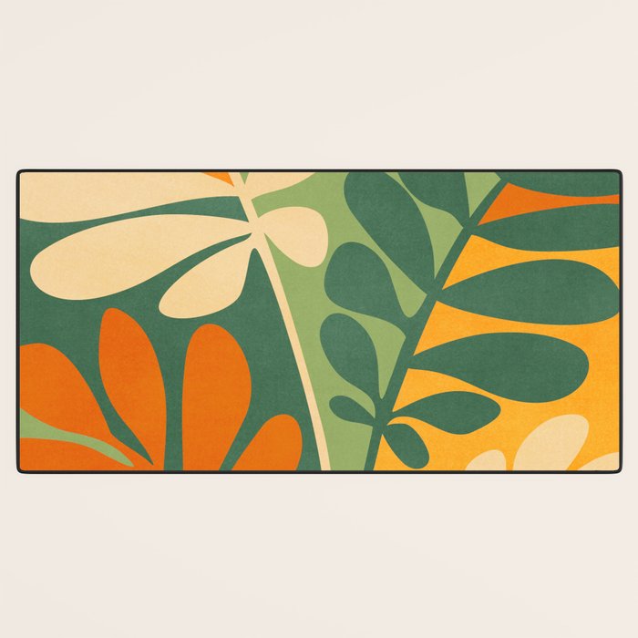 Retro Earthy Floral in Green and Orange Desk Mat Gallery Image 3