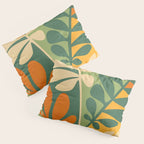 Retro Earthy Floral in Green and Orange Pillow Sham Gallery Image 3