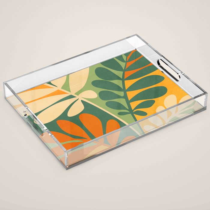 Retro Earthy Floral in Green and Orange Acrylic Tray Gallery Image 1