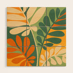Retro Earthy Floral in Green and Orange Wood Wall Art Gallery Image 1