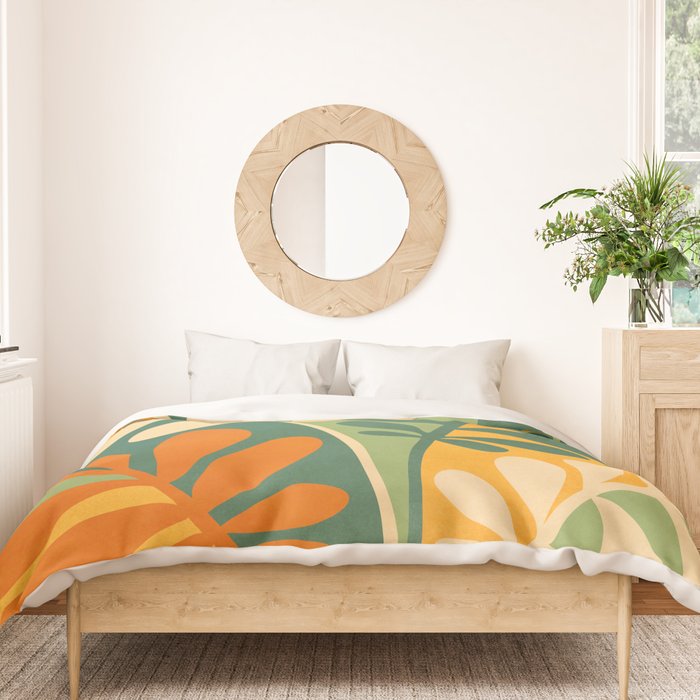 Retro Earthy Floral in Green and Orange Duvet Cover Gallery Image 3