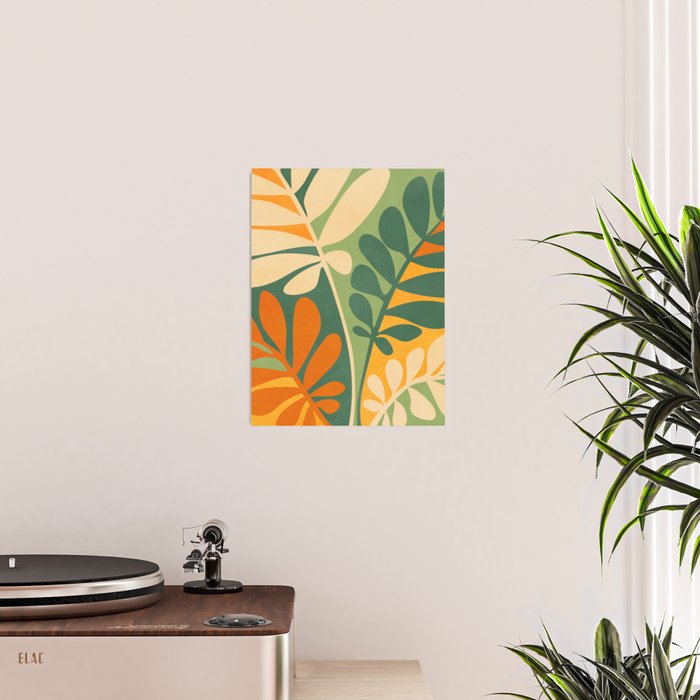 Retro Earthy Floral in Green and Orange Poster Gallery Image 2