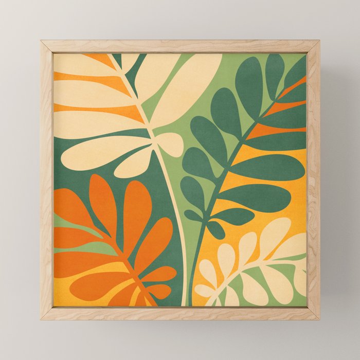 Retro Earthy Floral in Green and Orange Mini Art Print Gallery Image 1
