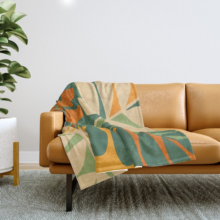 Retro Earthy Floral in Green and Orange Throw Blanket Gallery Image 1