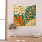 Retro Earthy Floral in Green and Orange Wall Tapestry Gallery Image 2