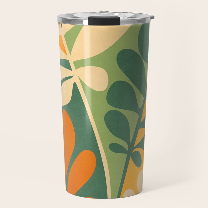 Retro Earthy Floral in Green and Orange Travel Mug Gallery Image 1