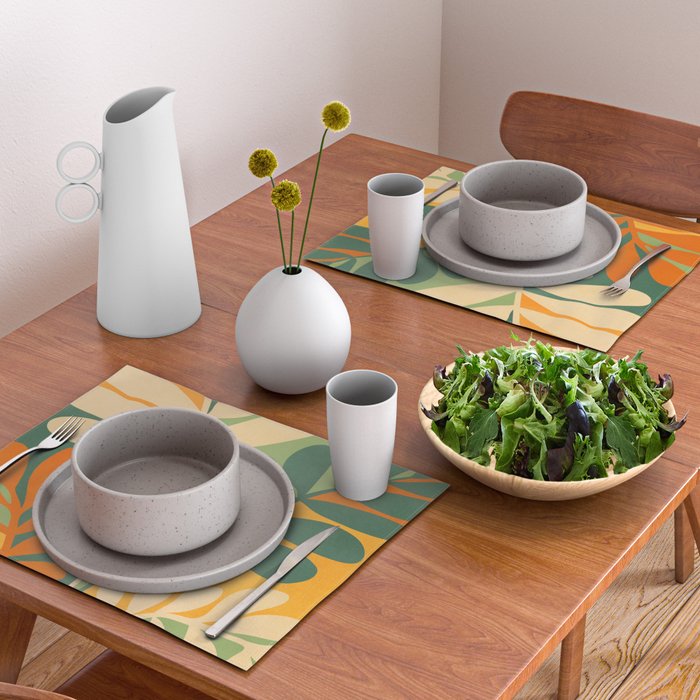 Retro Earthy Floral in Green and Orange Placemat Gallery Image 2