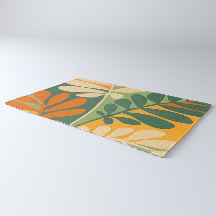 Retro Earthy Floral in Green and Orange Rug Gallery Image 3