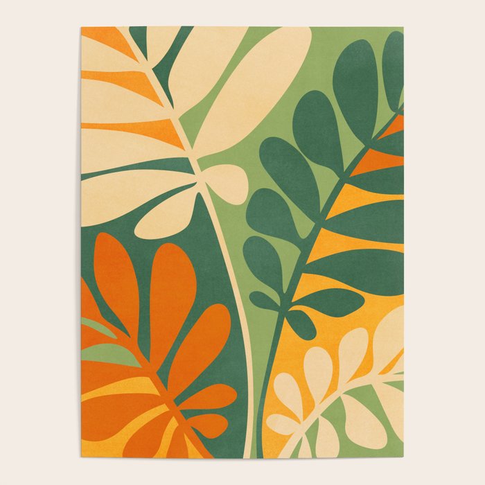 Retro Earthy Floral in Green and Orange Poster Gallery Image 1