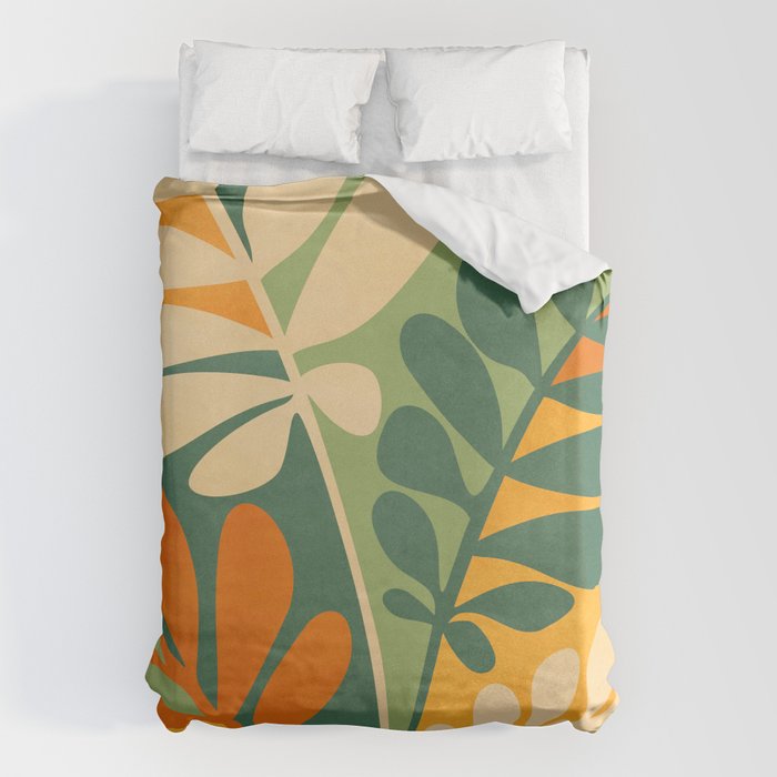 Retro Earthy Floral in Green and Orange Duvet Cover Gallery Image 6