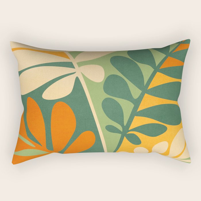 Retro Earthy Floral in Green and Orange Rectangular Pillow Gallery Image 2