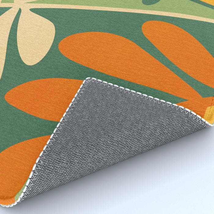 Retro Earthy Floral in Green and Orange Rug Gallery Image 4