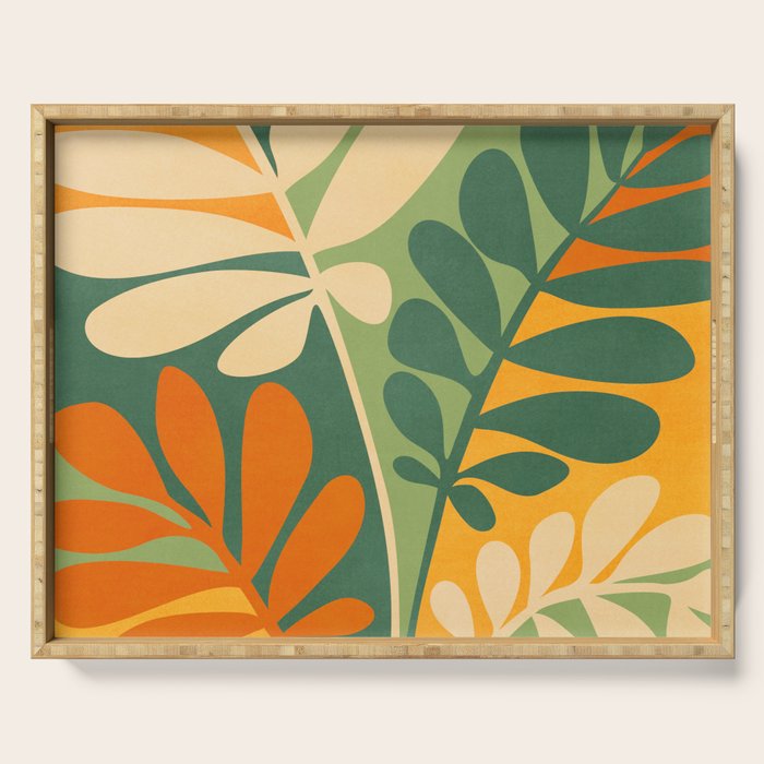 Retro Earthy Floral in Green and Orange Serving Tray Gallery Image 1
