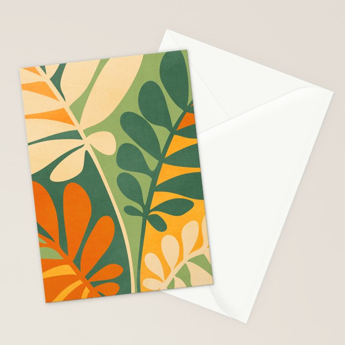 Retro Earthy Floral in Green and Orange Stationery Card Gallery Image 2