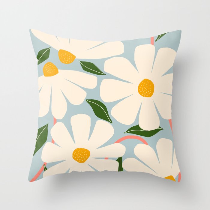 Wild Daisies - blue & pink Throw Pillow Gallery Image 6