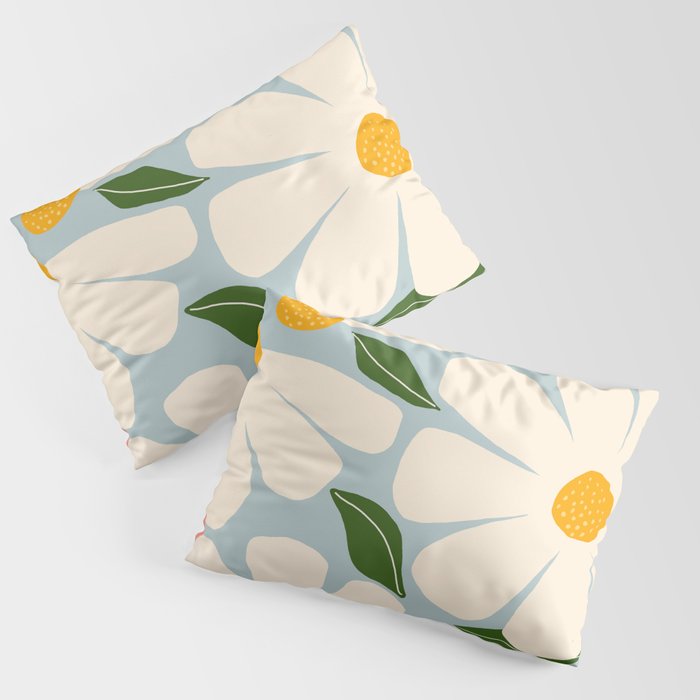 Wild Daisies - blue & pink Pillow Sham Gallery Image 3