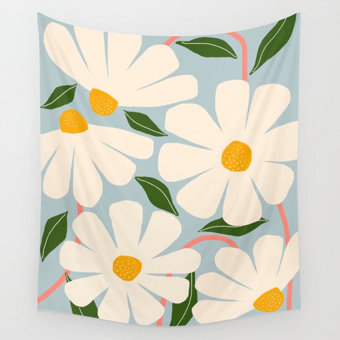 Wild Daisies - blue & pink Wall Tapestry Gallery Image 1