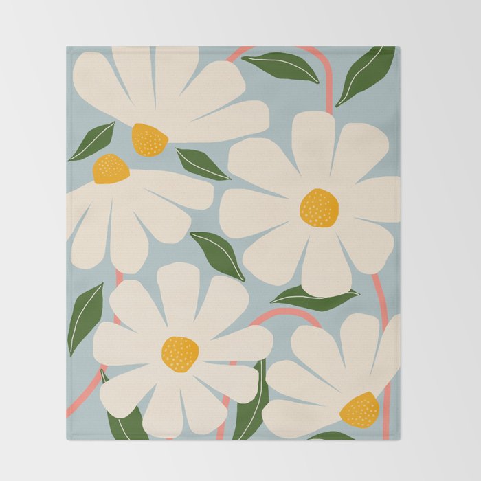 Wild Daisies - blue & pink Throw Blanket Gallery Image 2