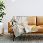 Wild Daisies - blue & pink Throw Blanket Gallery Image 1