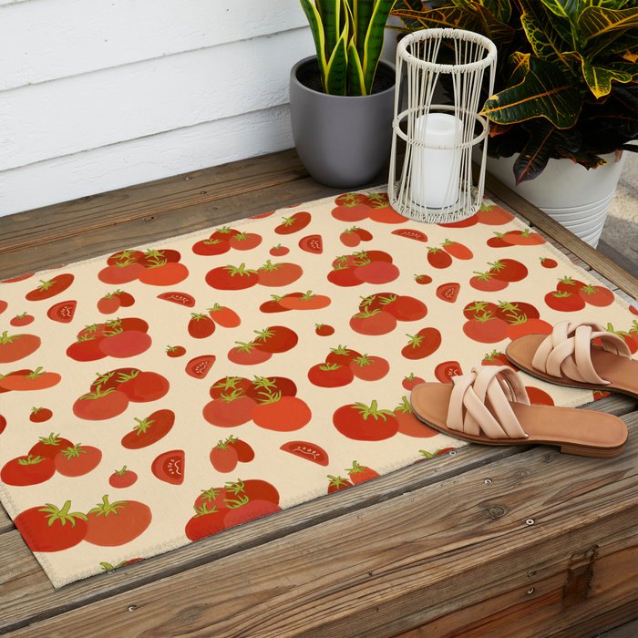 Hand Drawn Italian Roman Pomodori Tomato Classic Mediterranean Art Outdoor Rug Gallery Image 2