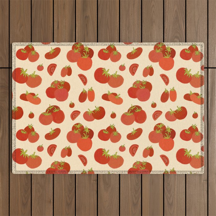 Hand Drawn Italian Roman Pomodori Tomato Classic Mediterranean Art Outdoor Rug Gallery Image 1