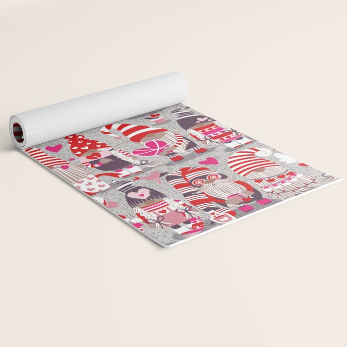 I gnome you more // grey background red and pink Valentine's Day gnomes and motifs Yoga Mat Gallery Image 2