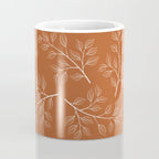 Delicate White Leaves and Branch on a Rust Orange Background Coffee Mug Gallery Image 4