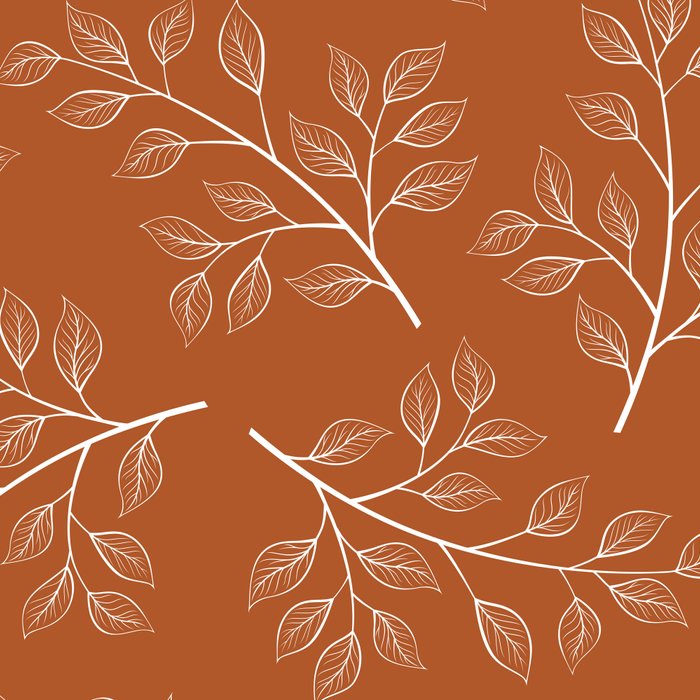 Delicate White Leaves and Branch on a Rust Orange Background Coffee Mug Gallery Image 2