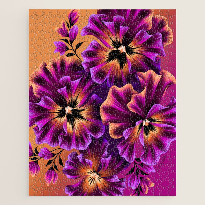 Pansies Floral - Peach and Purple Jigsaw Puzzle Gallery Image 1