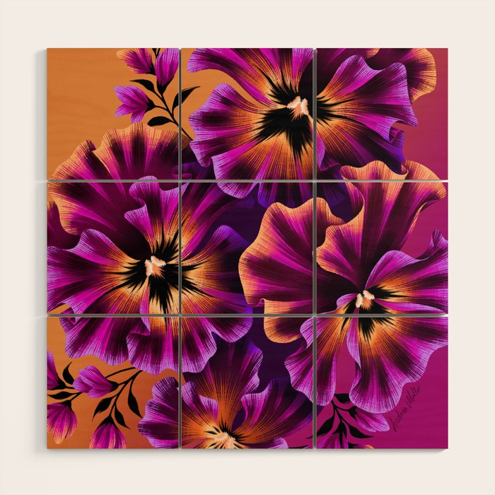 Pansies Floral - Peach and Purple Wood Wall Art Gallery Image 1