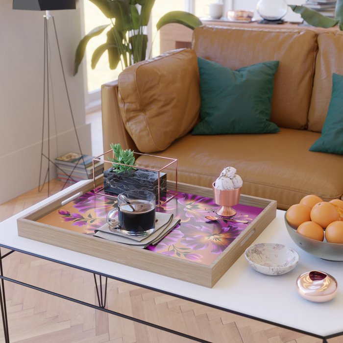 Pansies Floral - Peach and Purple Serving Tray Gallery Image 2