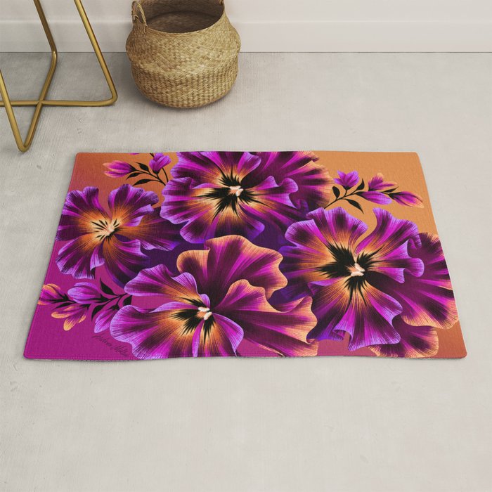 Pansies Floral - Peach and Purple Rug