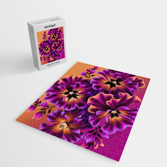 Pansies Floral - Peach and Purple Jigsaw Puzzle Gallery Image 2