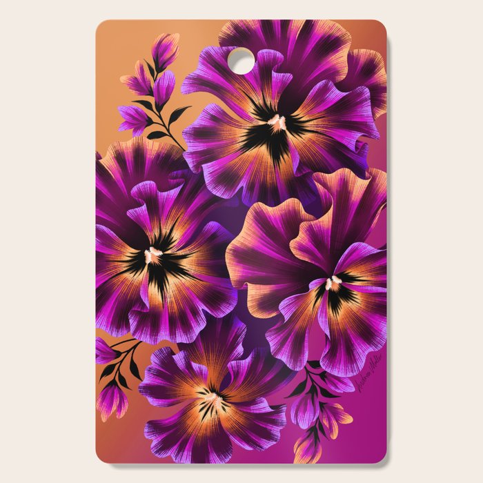 Pansies Floral - Peach and Purple Cutting Board Gallery Image 1