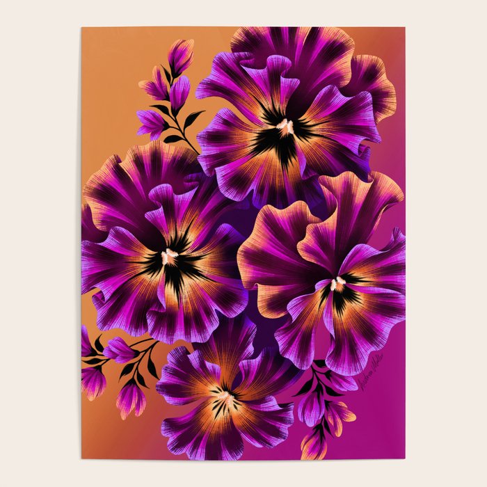 Pansies Floral - Peach and Purple Poster Gallery Image 4