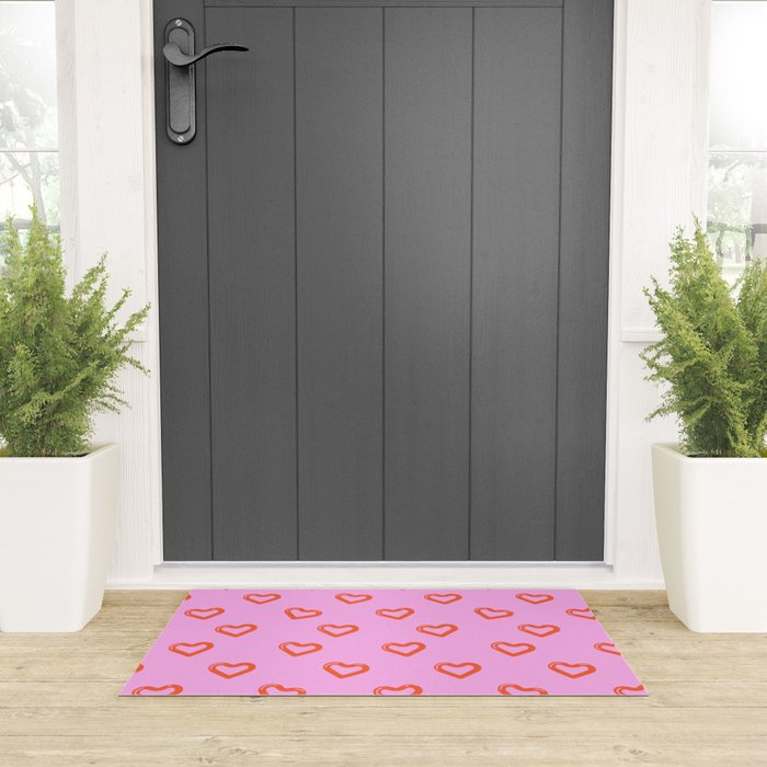 Red love heart shape pattern Welcome Mat Gallery Image 3