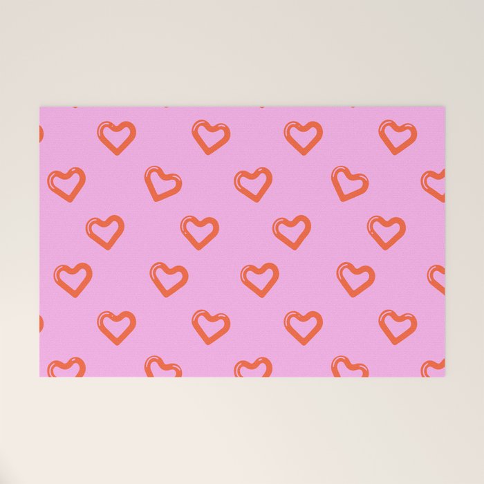 Red love heart shape pattern Welcome Mat Gallery Image 1
