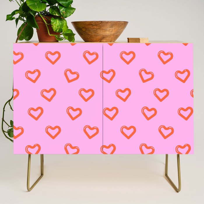 Red love heart shape pattern Credenza Gallery Image 1