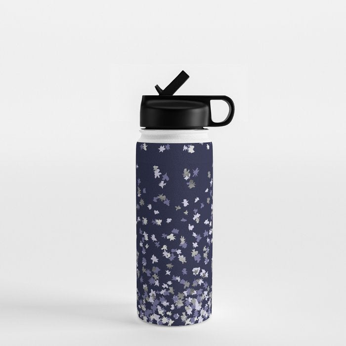 Floating Confetti - Navy Blue and Silver Water Bottle Gallery Image 1