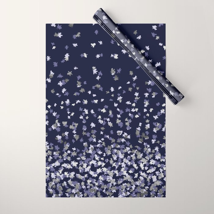 Floating Confetti - Navy Blue and Silver Wrapping Paper Gallery Image 1