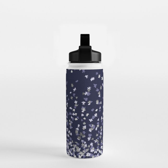 Floating Confetti - Navy Blue and Silver Water Bottle Gallery Image 2