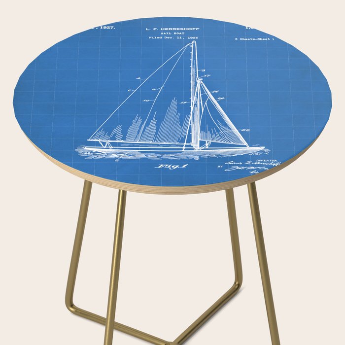 Sailboat Patent - Yacht Art - Blueprint Side Table Gallery Image 2