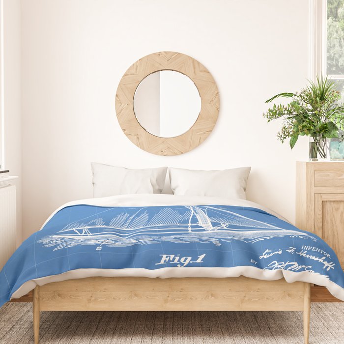 Sailboat Patent - Yacht Art - Blueprint Duvet Cover Gallery Image 3