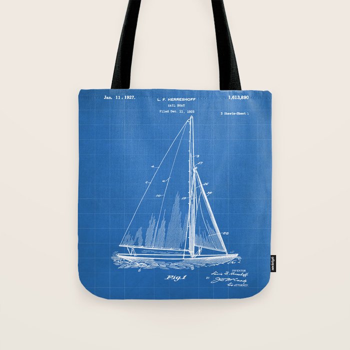 Sailboat Patent - Yacht Art - Blueprint Tote Bag Gallery Image 1
