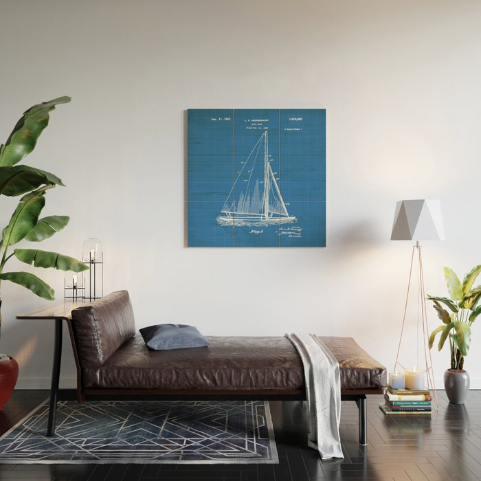 Sailboat Patent - Yacht Art - Blueprint Wood Wall Art Gallery Image 2