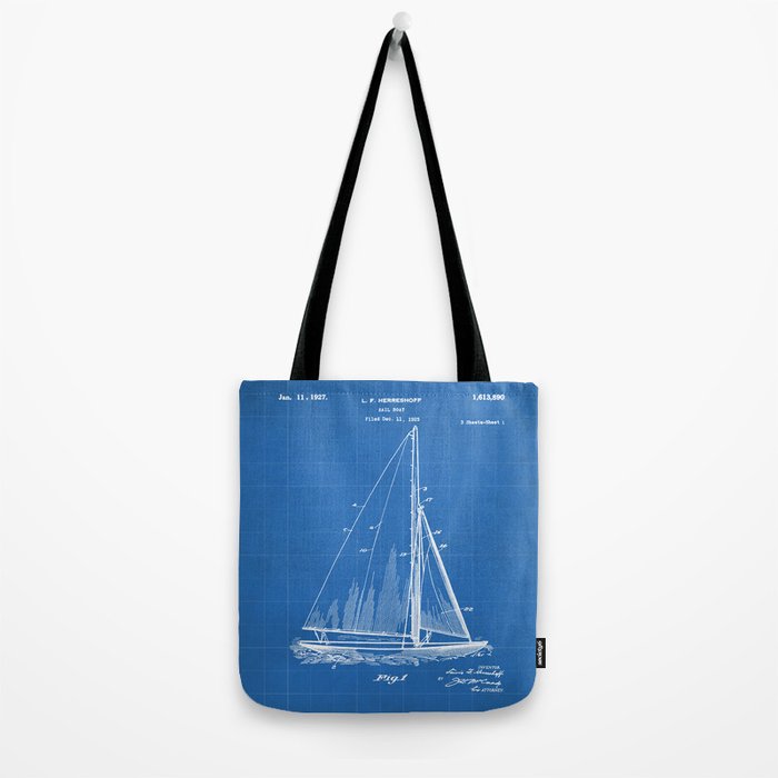 Sailboat Patent - Yacht Art - Blueprint Tote Bag Gallery Image 2