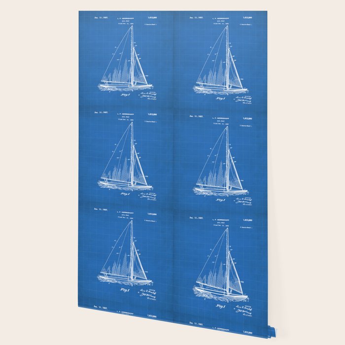 Sailboat Patent - Yacht Art - Blueprint Wallpaper Gallery Image 2